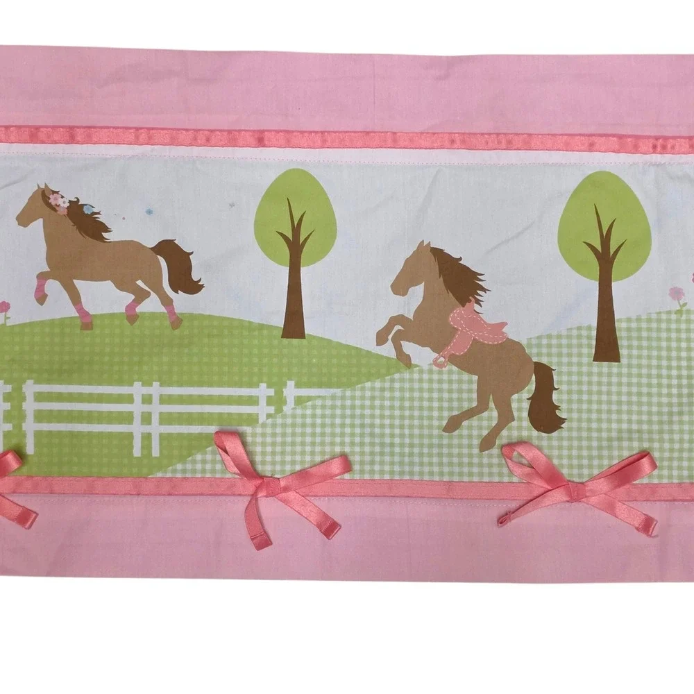 Circo Pretty Horses Window Valance 54x15 Pink Green Gingham Girls Room Decor